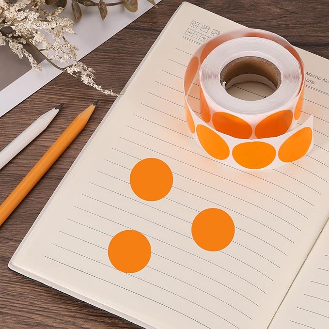 uxcell 500pcs Orange Round Stickers Roll 1 Inch Self-Adhesive Stickers Coding Label Removable for DIY Crafts Homework, Office, Shop, Home, Classroom Marking