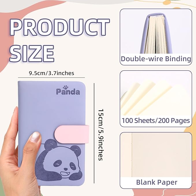 BOBO RABBIT Blank Journal Small Pocket Leather Notebook No Lines for Drawing Plain Sketch Book Cute Cartoon Panda Unlined Journal for Travel Work School, 200 Pages, 3.7"X5.9"
