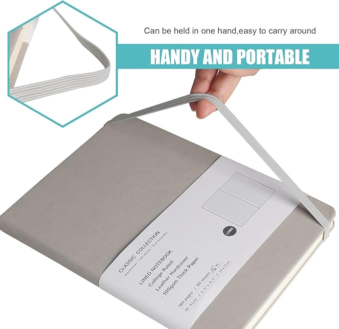 Lined Journal Notebook, 10Pack Hardcover Notebook for Men & Women – Journals for Writing, Work, School, Home & Daily Notes, 160 Pages – Medium A5, 5.7"x8", 100 gsm Thick Paper (Grey)