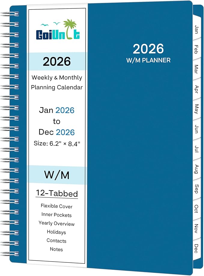 2026 Planner, Weekly ＆ Monthly Planner 2026, Jan 2026 – Dec 2026, 6.2" x 8.42", Flexible Cover, 12 Monthly Tabs, Thick Paper, Spiral Wirebound, Inner Pocket, A5, Green