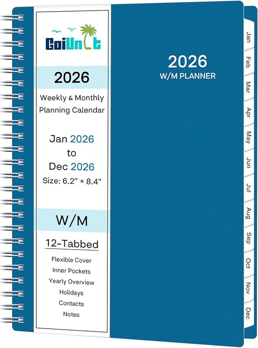 2026 Planner, Weekly ＆ Monthly Planner 2026, Jan 2026 – Dec 2026, 6.2" x 8.42", Flexible Cover, 12 Monthly Tabs, Thick Paper, Spiral Wirebound, Inner Pocket, A5, Green