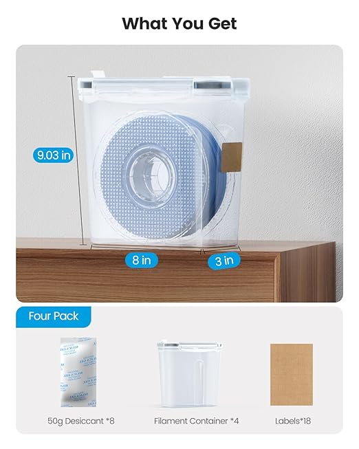 YOOPAI Filament Storage Box - 4 Pack Filaments Container for 3D Printing Filaments Sealing and Protection - Portable Filament Storage with Desiccant&Label ,Water-Proof and Dust-Proof 4.0L(9.03*8*3)