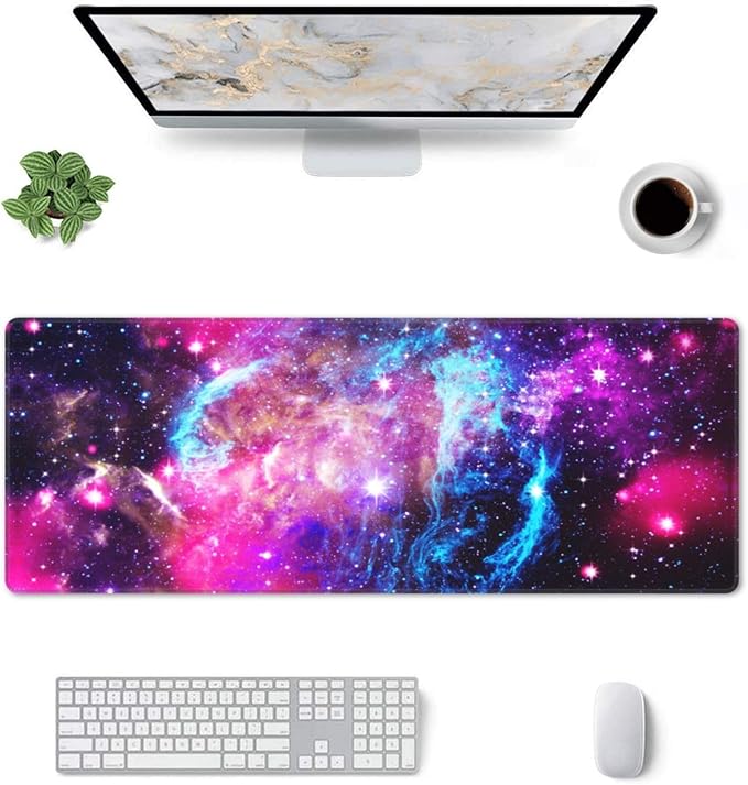 Outer Space Galaxy XL Large Mouse Pad with Stitched Edges Long Non-Slip Rubber Base Mousepad Nebula Astronomy Theme Laptop Keyboard Mat Desk Pad for Office Home Desk Decor, 31.5" X 11.8"