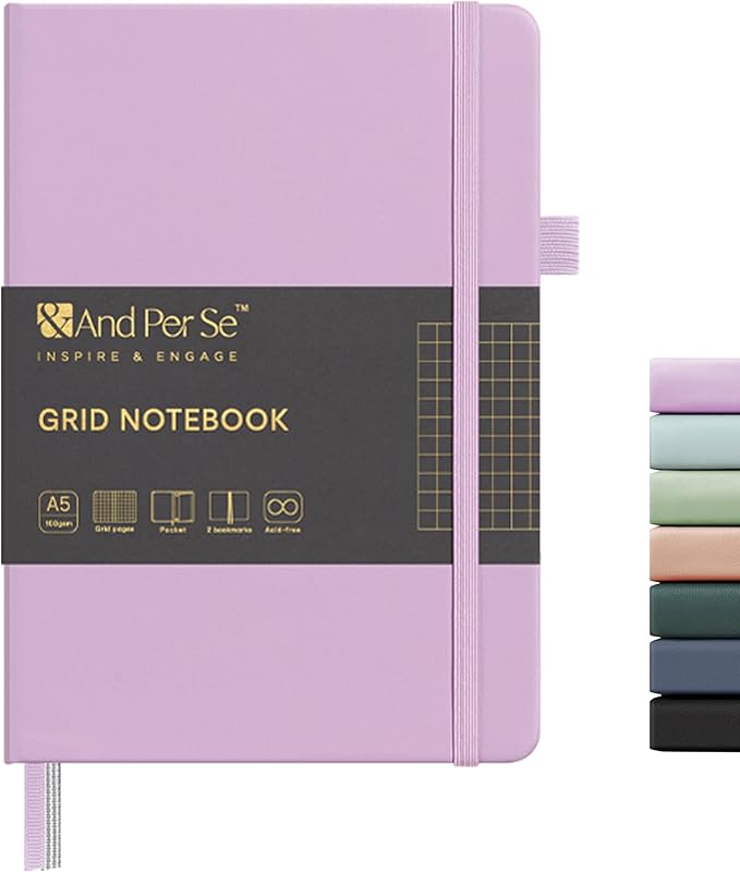 &And Per Se Graph Journal Notebook, 160 Pages, 5.7 x 8 inches Grid Hardcover Notebook Journals for Writing, Valentine's Day Gift Journal for Her, Romantic Writing Diary for Women (1 Pack, Lavender)
