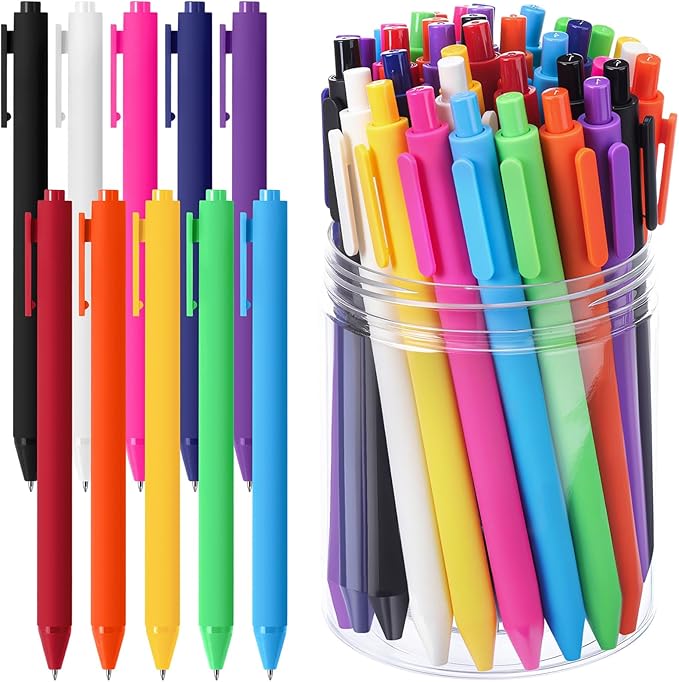 Crtiin 50 Pcs Gel Ink Pens Bulk, Black Ink 0.5mm Fine Point Retractable Pen Smooth Writing Office Supplies for Teacher Server Nurse Valentine Galentine Gift (Colorful)