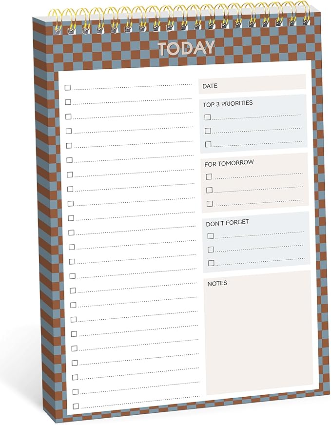 To Do List NotePad, Aesthetic To Do List Notebook for Work With 52 Sheet For Daily Tasks and Goal Setting, Undated Daily Planner Perfect for Office, Home and School Supplies - Earth Checkered