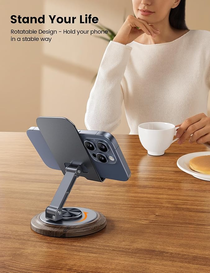 Lamicall Grey Phone Holder, Desk Accessories - Simulated Wood Grain Cell Phone Holder, Office Decor for Women, Valentines Day Gifts for Teen Boys Girls, 4-10” Phones, iPad mini, Gifts for Valentine