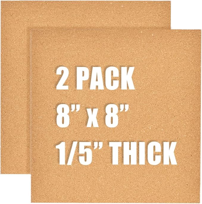 8x8 inches Mini Cork Board Tiles Bulletin Board, 1/5" Thick Small Square Cork Boards for Walls, Self-Adhesive Cork Tiles for Home, Office, School, Bulletin Board Decorations(5mm,2pc)