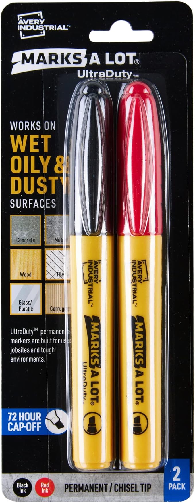 Avery Marks A Lot UltraDuty Permanent Markers, Chisel Tip, Water Resistant, Assorted Colors, 2 Industrial Markers (29863)
