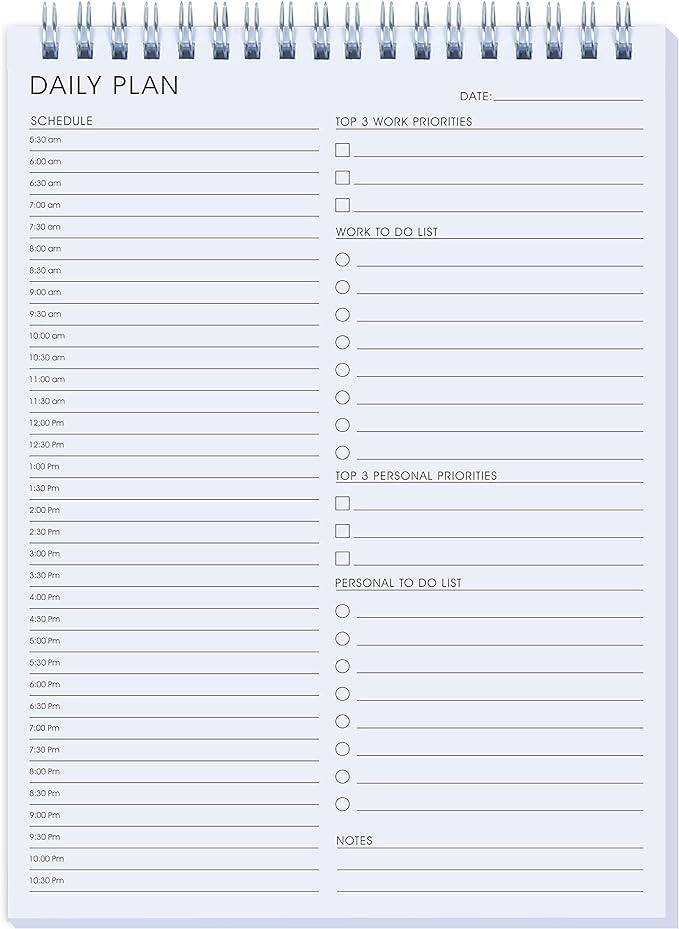 Daily Shedule Planner Hourly Appointment Planner Personal Organizer with Work To-Do List, Priorities 6.5 x 9.8