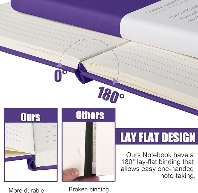 Lined Journal Notebook, 6Pack Hardcover Notebook for Men & Women – Journals for Writing, Work, School, Home & Daily Notes, 160 Pages – Medium A5, 5.7"x8", 100 gsm Thick Paper (Purple)
