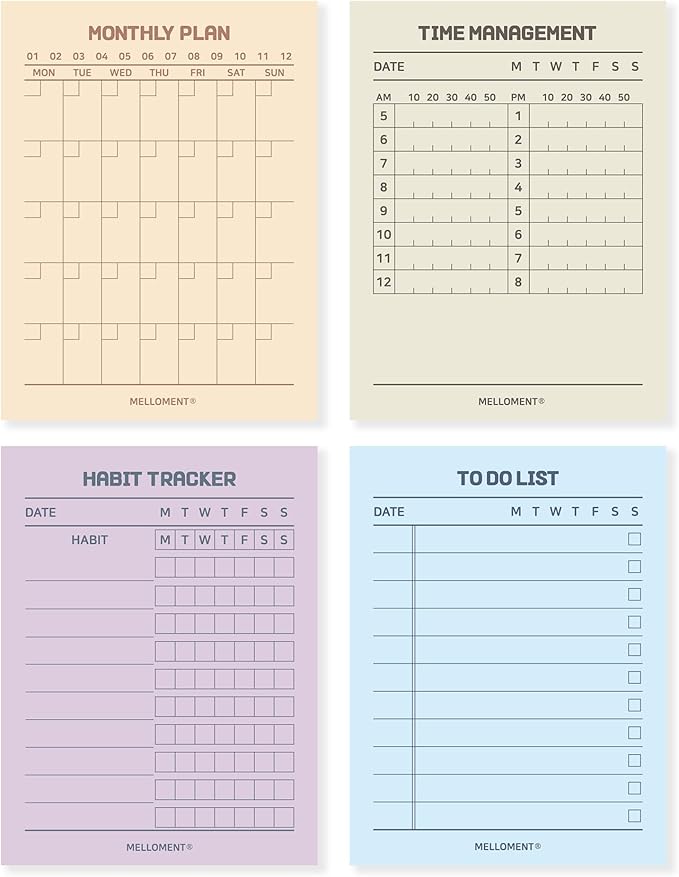 Day By Day Mini Planner Pads, Aesthetic Korean Style Tear-off Planning Pad, Pack of 4 Designs, 100 Sheets each design (Total 400 Sheets), Lovely Assorted Color, Portable Size 3.15 x 4.13", SET_C [ To Do List + Monthly Plan + Time Management + Habit Tra...