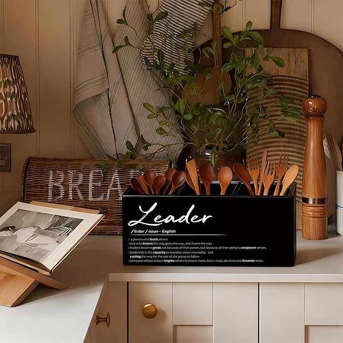 Leader Gifts Pen Pencil Holder for Desk, Thank You Appreciation Gifts for Leaders Boss Manager, Leadership Gift Wooden Box Sign Decorations for Office Workplace Desk Tabletop