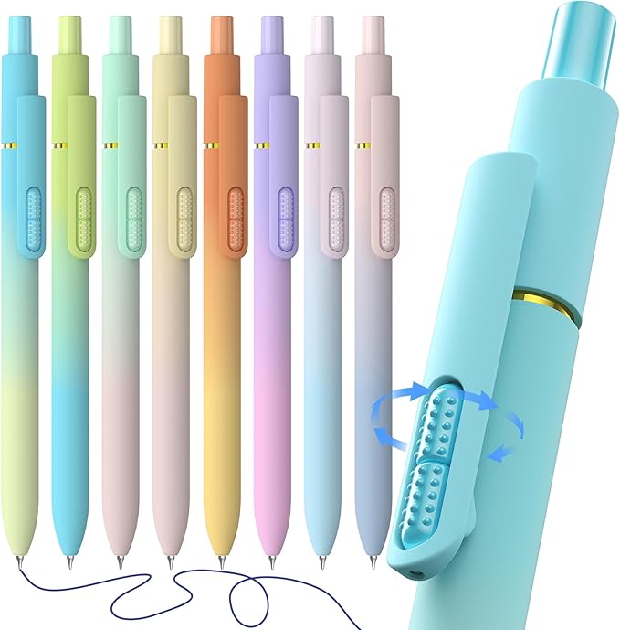 8 Pack Blue Ink Gel Pens，Quick-Dry 0.7mm Fine Point Fidget Pens for Smooth Writing, Journaling & Drawing, Aesthetic Gradient Color Pens for Women, School & Office Supplies (Gradient-Blue Ink)