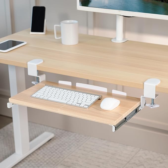 VIVO Small Clamp-on Computer Keyboard and Mouse Under Desk Slider Tray, 20 x 11 inch Pull Out Platform Drawer, Light Wood, MOUNT-KB05ES-A