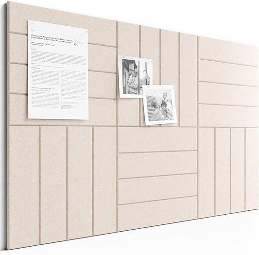 Bumusty Large Cork Board Alternative-36 x 24" Felt Bulletin Board Tiles, with 30 Pushpins, 40 Adhesive Tabs, 6-Pack Slat Wall Paneling, Cork Boards for Office Push Pin Board Felt Board-Oatmeal