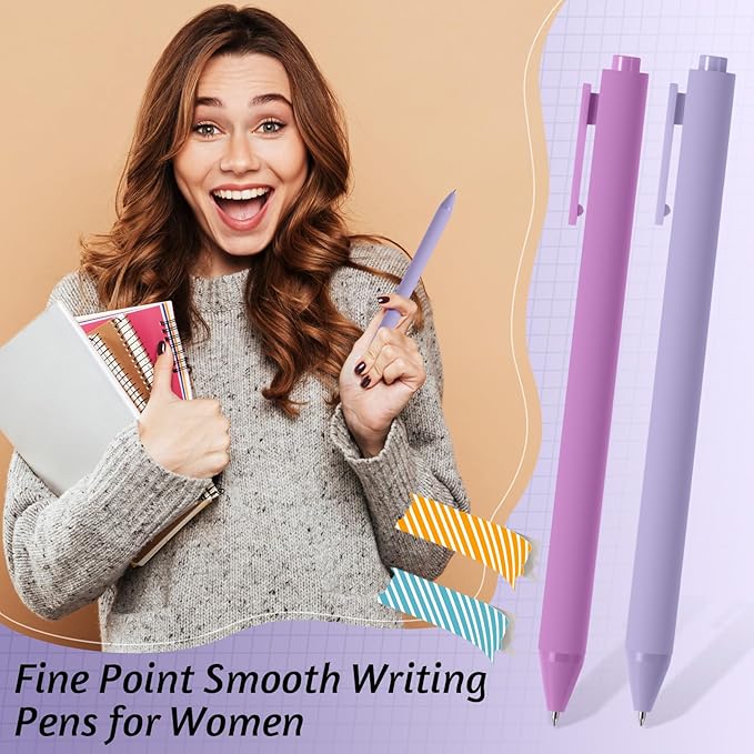 Crtiin 50 Pcs Gel Ink Pens Bulk, Black Ink 0.5mm Fine Point Retractable Pen Smooth Writing Office Supplies for Teacher Server Nurse Valentine Galentine Gift (Purple Series)