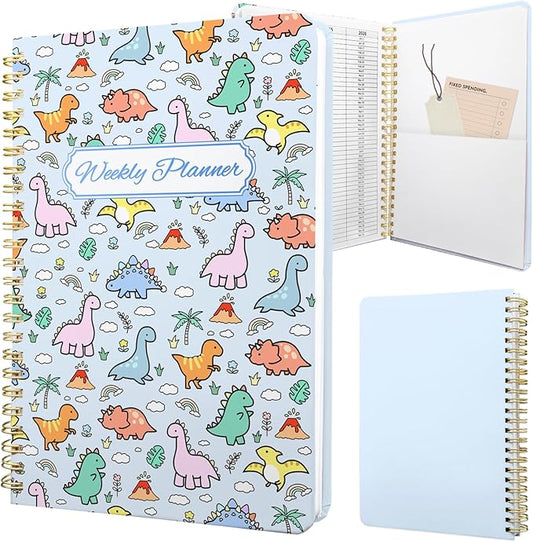 Weekly Planner Undated - 52 Weeks To Do List Notebook A5 for Work: Weekly Task, Habit Tracker Journal, Goal Setting, Agenda Sprial Bound Organizer Book for Women Cute Stylish Design, Dino