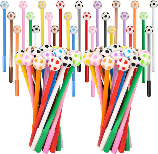 LiYiQ 50 Pcs Soccer Party Favor Cartoon Cute Fun Pens for Kids Kawaii Soccer Shape Gel Black Ink Pen Cute Soccer Pens for School Office Home Student Kids Present