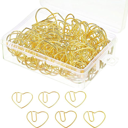 Jetec 100 Pcs Mini Paper Clips Small Cute Fancy Shaped Stainless Steel Metal Bookmarks Bulk for Office Stationery School Supplies Document Note Sorting Wedding Decoration(Heart Shaped,Gold)