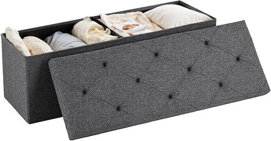 DUMOS Foldable Storage Ottoman Bench 43in, Storage Chest, Large End of Bed Foot Rest Stool with Padded Seat, Bedroom Bench for Living Room, Support 660lbs, Blue