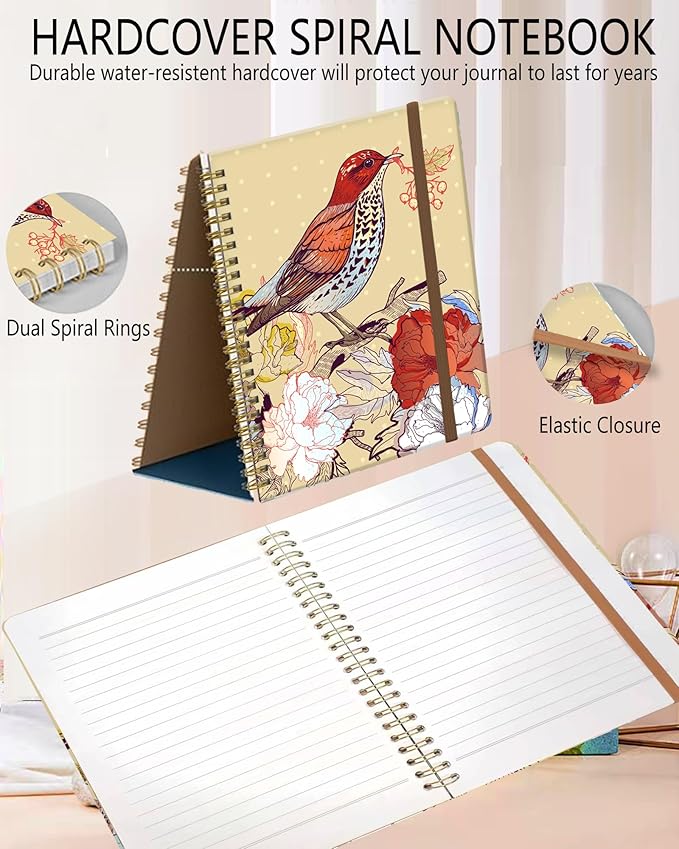 Spiral Journal Notebook, A5 Cute Notebooks for Women Men, College Ruled Hardcover Notebook for Work & Note Taking, 60 Pages Double-Wire Journals for Writing, Cute Red Bird