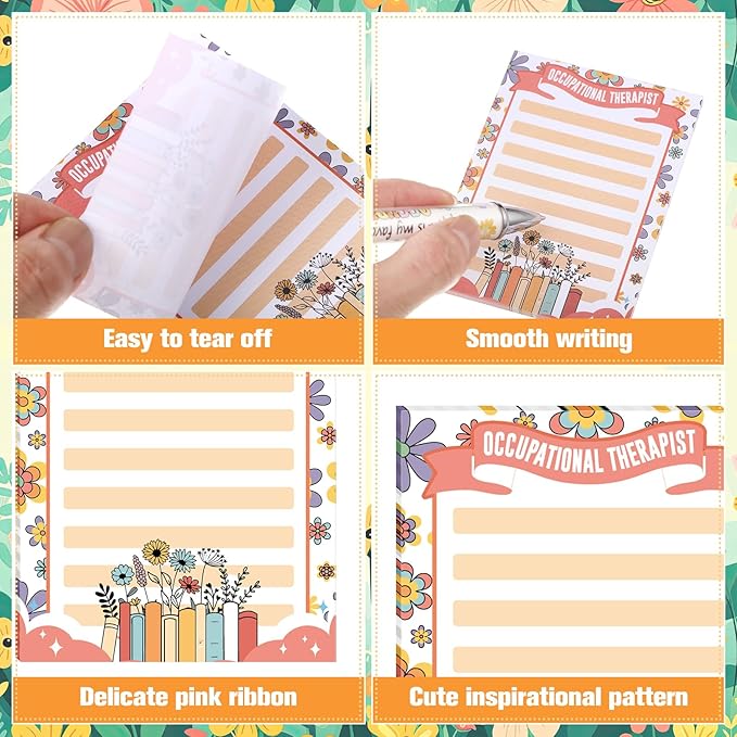Eaasty 48 Pcs Occupational Therapy Notepads and Ballpoint Pens with Ribbon Bulk OT Month Gifts Thank You Appreciation Gifts for Occupational Therapist Women Coworker Office School Party Favor