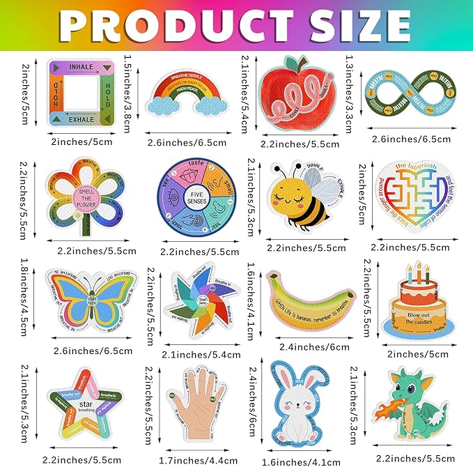 144 Pcs Calm Anxiety Sensory Stickers Textured Sensory Strips Stickers Mindfulness Relief Mental Health Rainbow Apple Animals Anxiety Relief for Adults Office Desk Supply