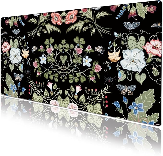 Morning Glory Flower Desk Protector, Stitched Edges Mouse Pad, Large Office Mat, Non-Slip Blotter, Laptop Writing Pad for Office and Home (31.5" x 15.7")