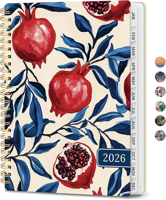 2026 Planner, Aesthetic Weekly and Monthly Planner for Women, Jan 2026 to Dec 2026, Hardcover 2026 Calendar Book with Monthly Tabs, Inner Pocket, Perfect for Office Home School - A5 (6.3" x 8.5"), Pomegranate