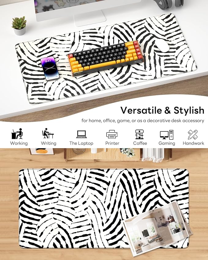 XL Gaming Mouse Pad, 31.5x17.5'' Large Desk Mat with Anti-Slip Rubber Base & Stitched Edges for Gaming, Office, Home - Tiger Stripes