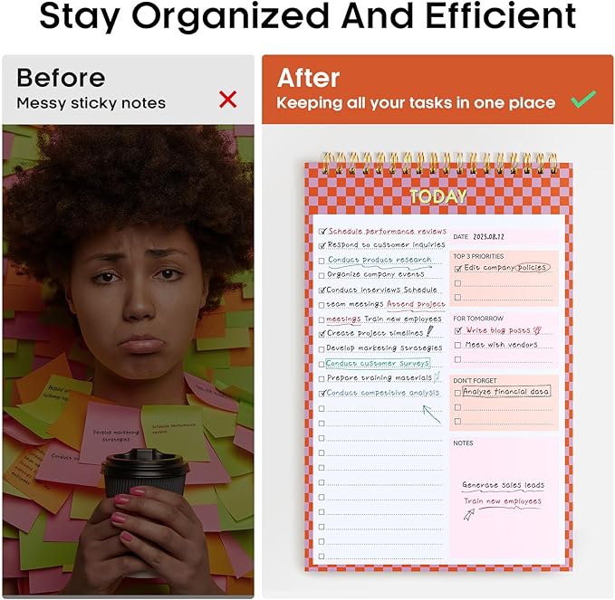 To Do List NotePad, Aesthetic To Do List Notebook for Work With 52 Sheet For Daily Tasks and Goal Setting, Undated Daily Planner Perfect for Office, Home and School Supplies - Sunset Checkered