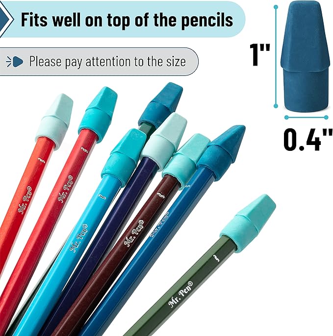 Mr. Pen- Pencil Toppers, 120 Pack, Blue Shades, Pencil Top Eraser Caps