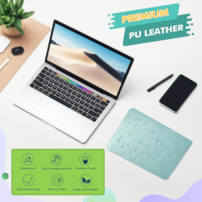 PU Leather Mouse Pad with Stitched Edge Micro-Fiber Base - Non-Slip Waterproof, 8x11Inch (Light Blue)
