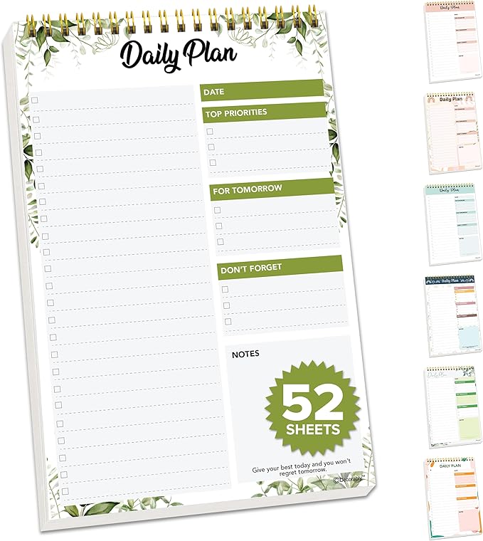 Decorably 52 Sheets Forest-Themed Undated Daily Planner Notepad, 6.5x10in Spring-Bound, Easy Tear-Off Design, with to-do List, Priorities, Checklist, Agenda, Reminders, Notes - Home, School, Office