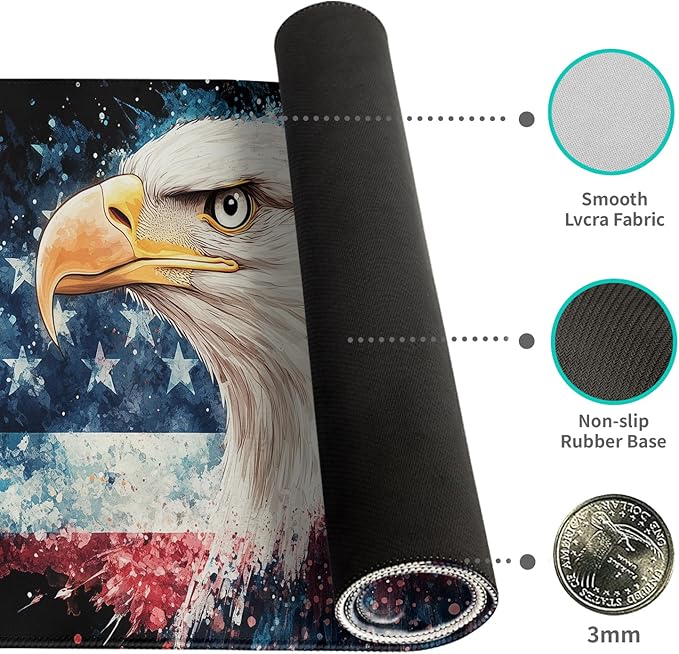 Desk Mat Mouse Pad Gaming Desk Pad XL Large Mouse Mat Office Decor Accessories (Eagle Flag)