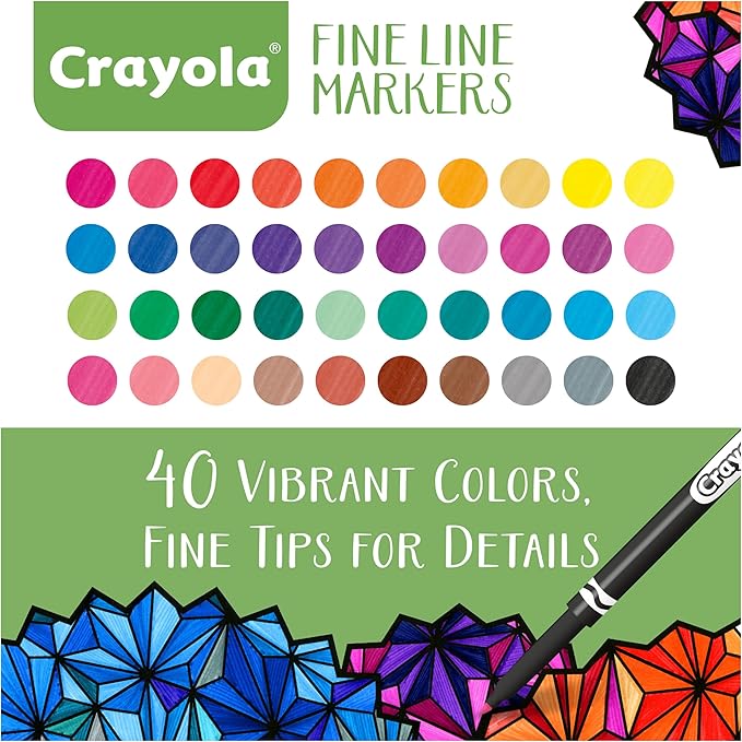 Crayola Fine Line Markers for Adults (40ct), Skinny Marker Set for Adult Coloring Books, Stocking Stuffer for Teens, Aesthetic Art Supplies, Stress Relief Activity