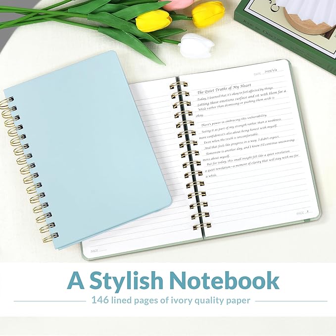 SUNEE Journaling Notebooks, A5 Lined Spiral Notebook for Women, 146 Pages College Ruled Hardcover Notebook for Work, Note Taking, Journaling and Office School Supplies, A5 - Blue