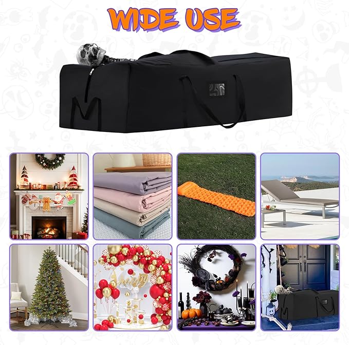 Halloween Christmas Storage Bag, Fits Up 12 Ft Skeleton Christmas Tree-Heavy Duty Holiday Storage Box with Durable Reinforced Handles & Zipper- 600D Oxford Christmas Tree Storage Container, Black