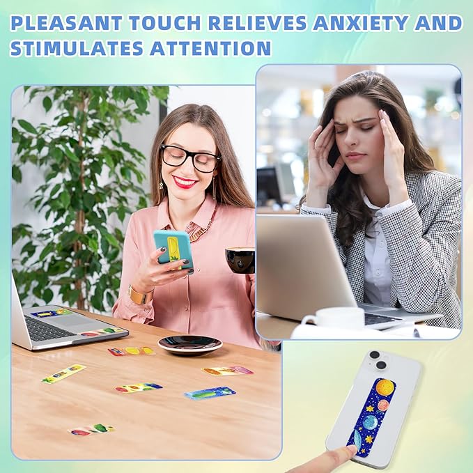 90PCS Sensory Stickers – 2 Textured Surface, Storage Box Included – Sensory & Calming Strips for Office, Classroom Desk, Teachers, Adult Stickers for Anxiety Relief, Stress (Cartoon)