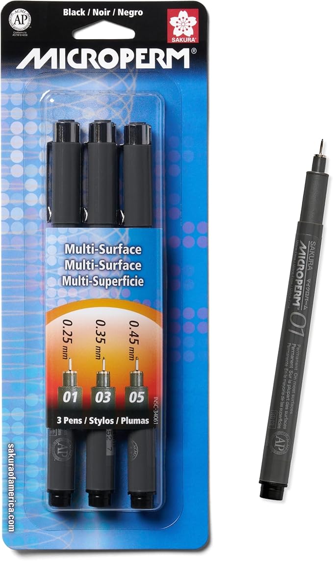 SAKURA 3-Piece Microperm Blister Card Ultra-Fine Point Pen Set, Black