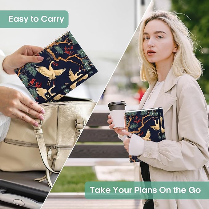 2026 Planner, Weekly and Monthly Calendar Planner Book, January 2026 - December 2026, Hardcover Spiral Planner with Monthly Tabs, Notes Pages, Perfect for Women & Men, A5 (6.4" x 8.5") - Cranes