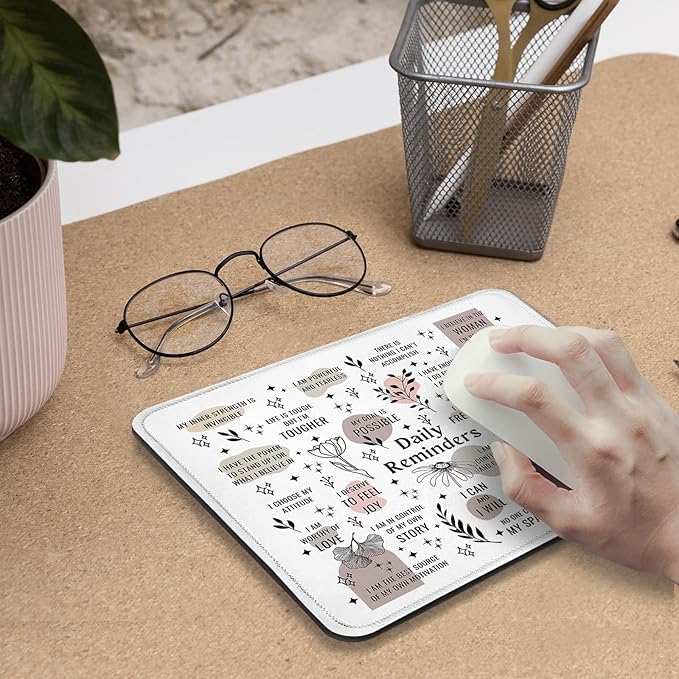 Boho Inspirational Motivational Mental Health Mouse Pad, Daily Reminders Mat with Non-Slip Rubber Base for Home Office Desk Accessories, Gifts for Women Men teather, 9.5x7.9 Inch