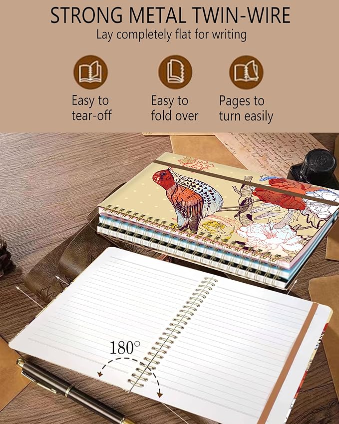 Spiral Journal Notebook, A5 Cute Notebooks for Women Men, College Ruled Hardcover Notebook for Work & Note Taking, 60 Pages Double-Wire Journals for Writing, Cute Red Bird