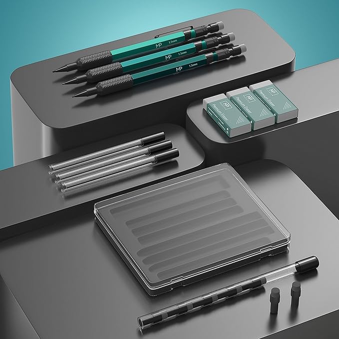 Mr. Pen- Metal Mechanical Pencils Set with Lead and Eraser Refills, 3 Pack, 1.3 mm Mechanical Pencil Metal