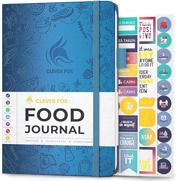 Clever Fox Food Journal - Daily Food Diary, Meal Planner to Track Calories & Nutrients, Weight Tracker Notebook, A5 (Mystic Blue)