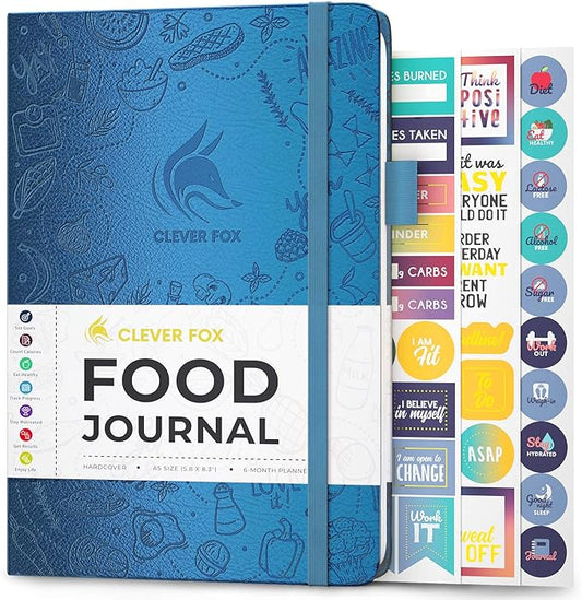 Clever Fox Food Journal - Daily Food Diary, Meal Planner to Track Calories & Nutrients, Weight Tracker Notebook, A5 (Mystic Blue)