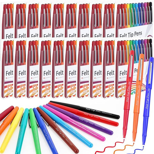240 Pcs Felt Tip Pens 0.7mm Medium Point Felt Pen Bulk 12 Colors Markers Journal Planner for Teachers Journaling Writing Note Art Office Supplies