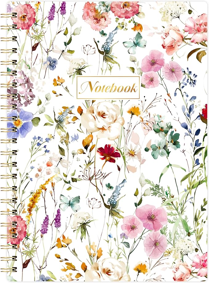 Spiral Notebook - Notebooks with Back Pocket, 5.7" * 8.2", Journal Notebook with Thick Paper & Back Pocket, 160 Pages, College Ruled Notebook/Journal with Twin-Wire Binding, Journals for Women - Floral