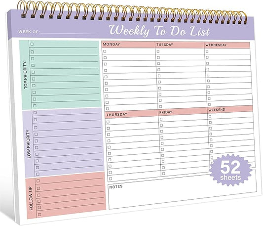 Kamoy Weekly To Do List Notepad with 52 Undated Sheets（8.5"×11"）- Undated Weekly Desk Planner Organizer for Work Home School Office Supplies
